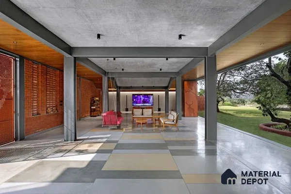 a kitchen with marble counter tops and stainless steel appliances on the wall, along with hanging lights hanging from the ceiling over the ceiling over the wall next to an island in front of a wooden floor and white